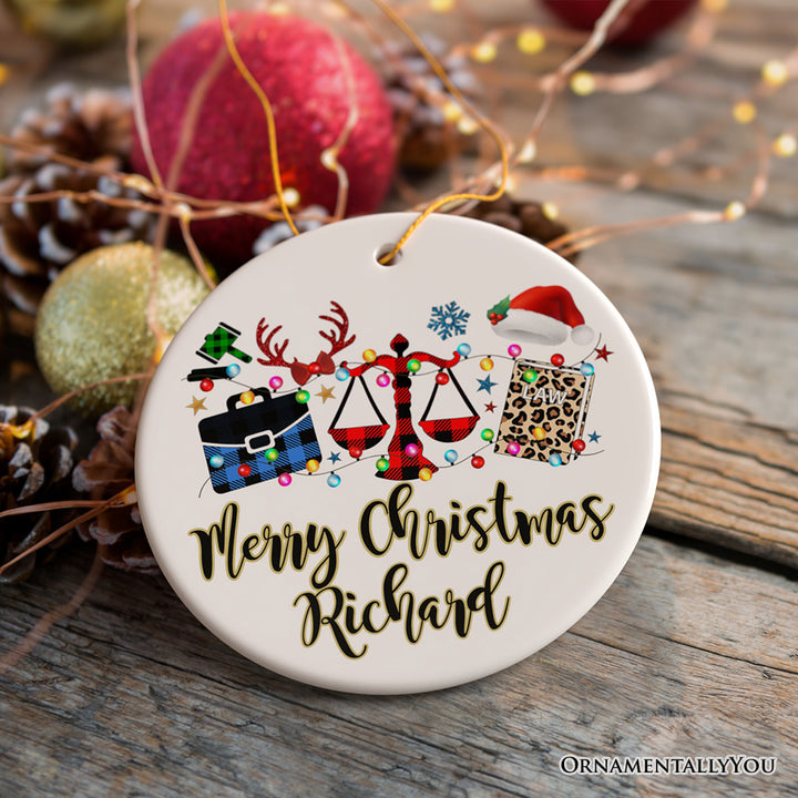 Personalized Law and Legal Theme Buffalo Plaid Christmas Ornament, Lawyer and Paralegal Clerk Gift Ceramic Ornament OrnamentallyYou 