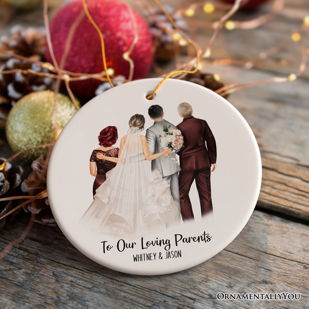 Bride and Groom with Parents Wedding Gift Ornament Personalized