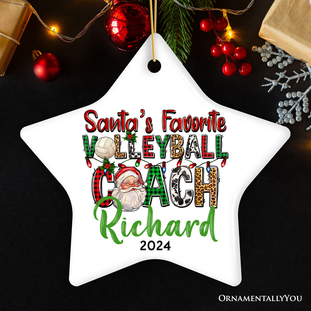 Santa’s Favorite Volleyball Coach Personalized Christmas Ornament, Custom Sports Appreciation Gift