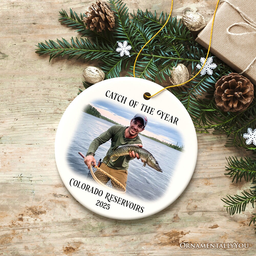 Personalized Fishing Keepsake Ornament Gift, Catch of the Year Photo Ceramic Ornament OrnamentallyYou 