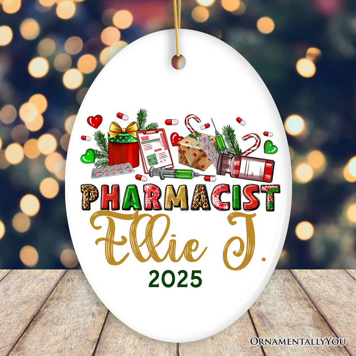 Colorful Pharmacist Appreciation Personalized Christmas Ornament, Custom Pharmacy Gift