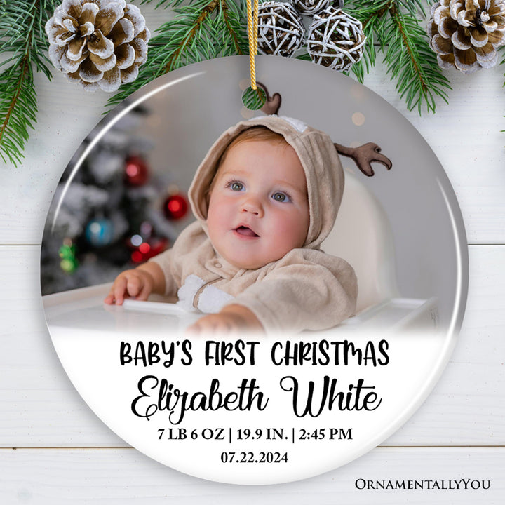 Custom Photo Baby’s First Christmas Tree Ornament, Newborn Size and Weight