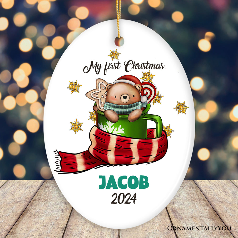 My First Christmas Cute Bear in Stocking Ornament, Custom Baby Gift