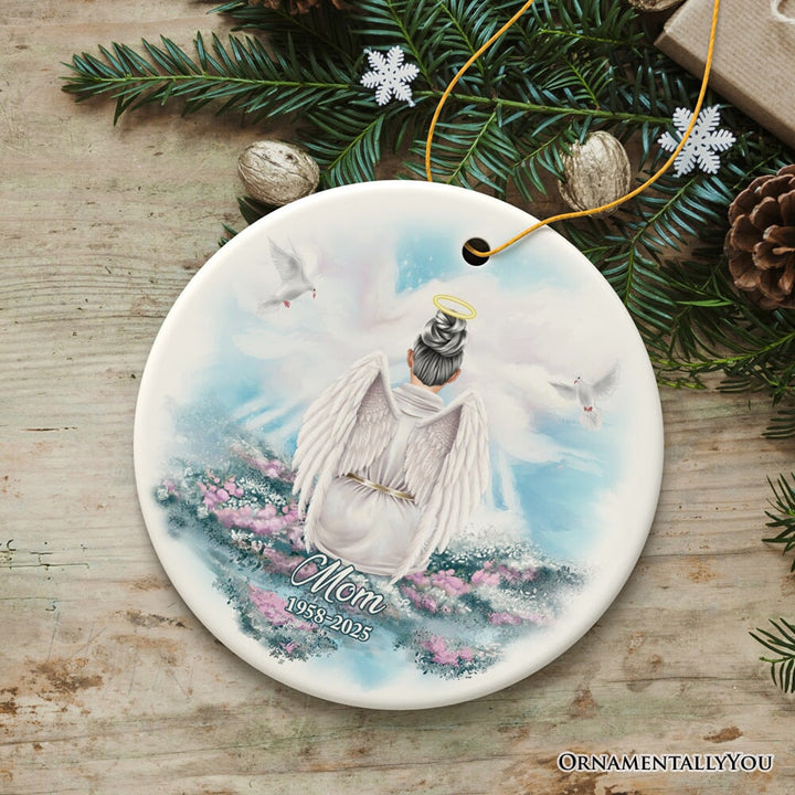 Family in Heaven Personalized Ornament, Grandparents or Parents Keepsake Angel with Wings Christmas Memorial Decoration Ceramic Ornament OrnamentallyYou 