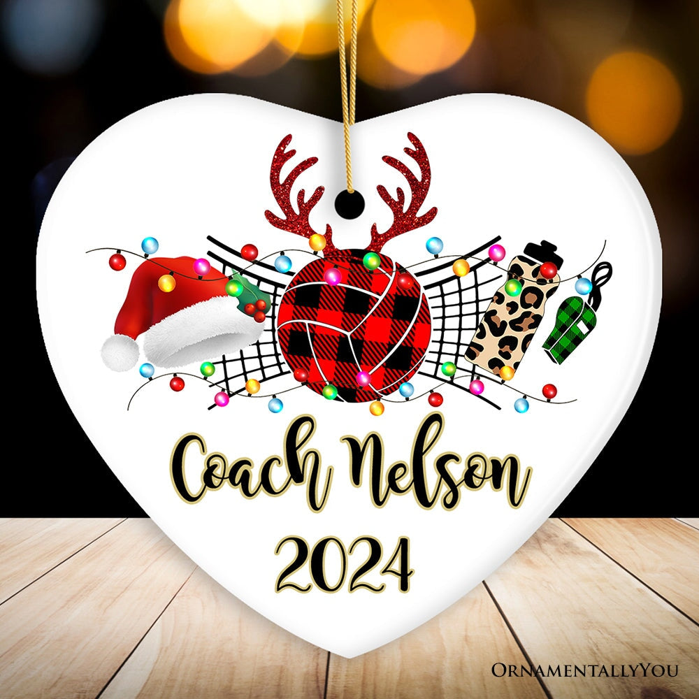 Personalized Volleyball Buffalo Plaid Leopard Merry Christmas Ornament, Team and Coaches Gift Ceramic Ornament OrnamentallyYou Heart 