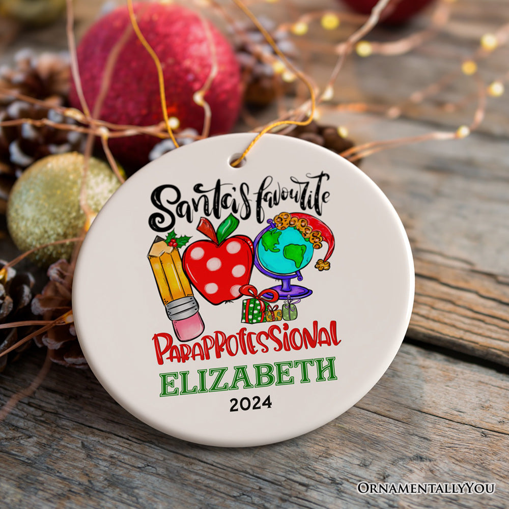 Festive Santa’s Favorite Paraprofessional Personalized Christmas Ornament, Custom Educational Assistant Gift