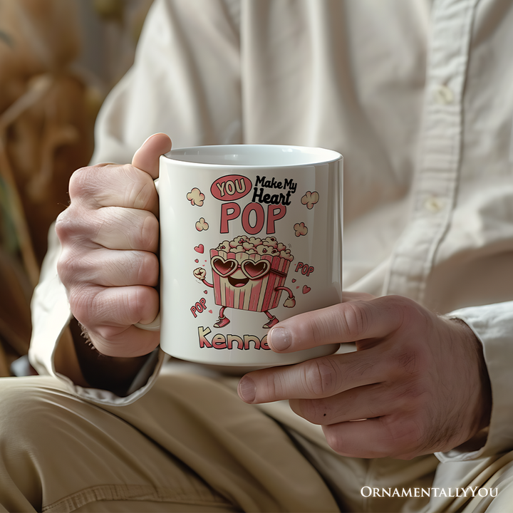 Popcorn Love Man Personalized Mug, You Make My Heart Pop Funny Romantic Gift With Custom Name