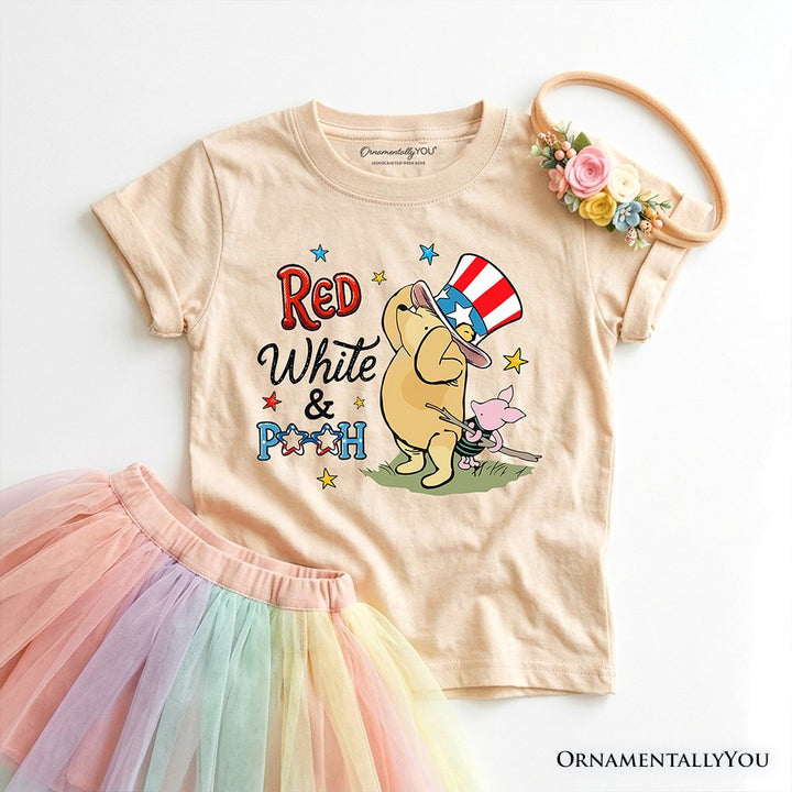 Kids Red White & Proud Winnie-the-Pooh T-Shirt, 1926 A.A. Milne Youth Patriotic 4th of July Tee Kid's T-Shirts OrnamentallyYou Sand XS 