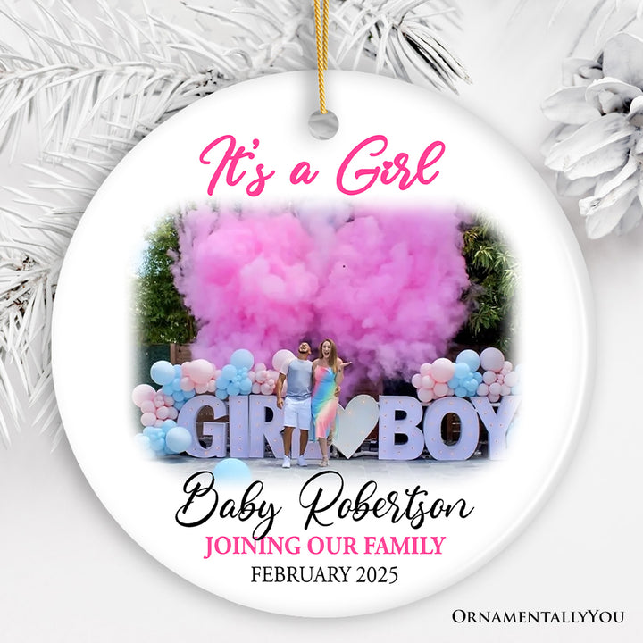 Baby Gender Reveal Personalized Photo Ornament, It’s a Boy or Girl Announcement, Small Baby Shower Gift