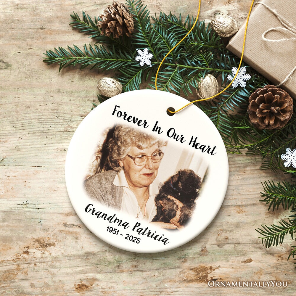 Personalized Memorial Photo Upload Ornament, In Loving Memory Death of a Loved One Ceramic Ornament OrnamentallyYou 