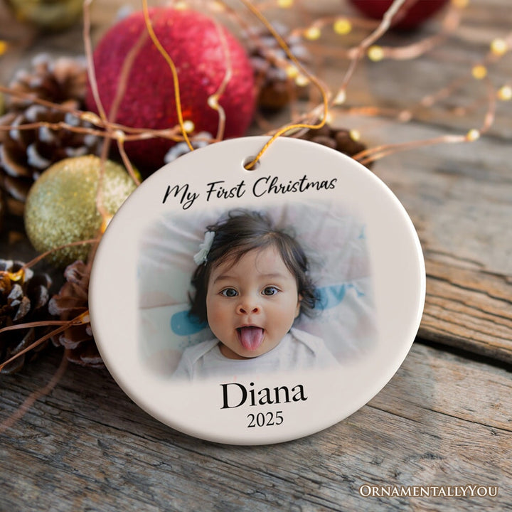 Custom Baby First Christmas Portrait Ornament, Personalized Uploaded Photo Gift Ceramic Ornament OrnamentallyYou 