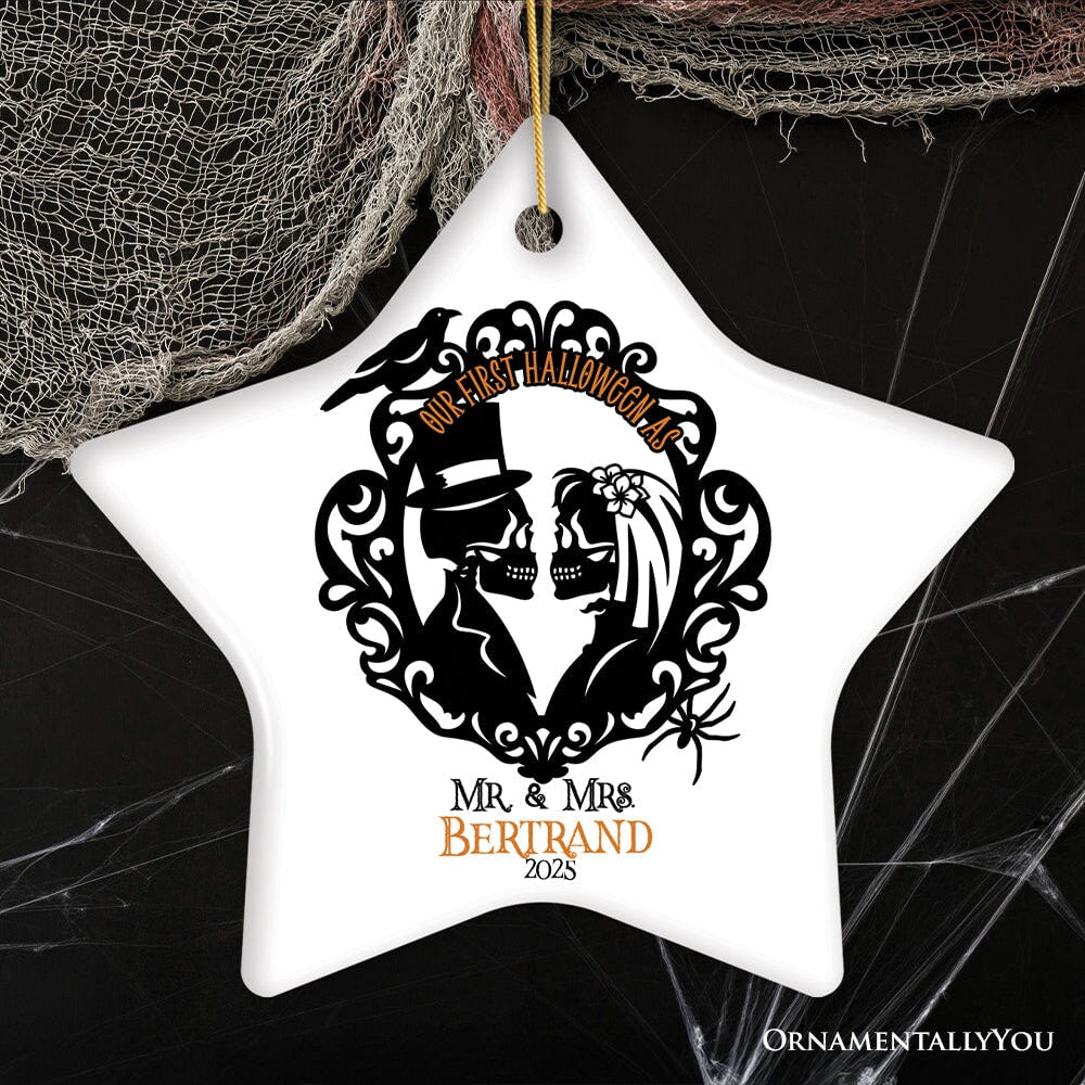 Gothic First Halloween Married Custom Ornament, Skeleton Couple Wedding Personalized Gift Ceramic Ornament OrnamentallyYou Star 