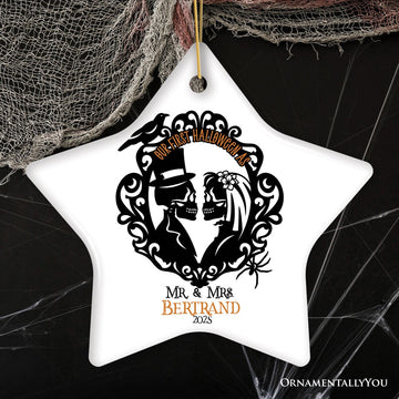 Gothic First Halloween Married Custom Ornament, Skeleton Couple Wedding Personalized Gift Ceramic Ornament OrnamentallyYou Star 