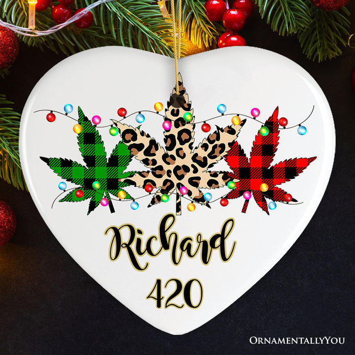 Personalized Marijuanna Buffalo Plaid Leopard Merry Christmas Ornament Cannabis Gift