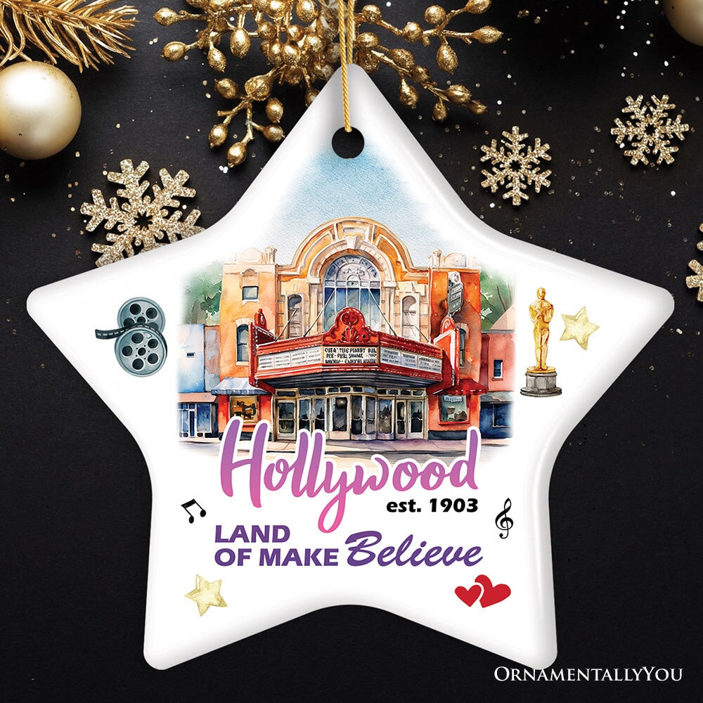Hollywood the Land of Make Believe Artwork Ceramic Ornament, A Thespian’s Dream of Being Famous, California Gift Ceramic Ornament OrnamentallyYou 