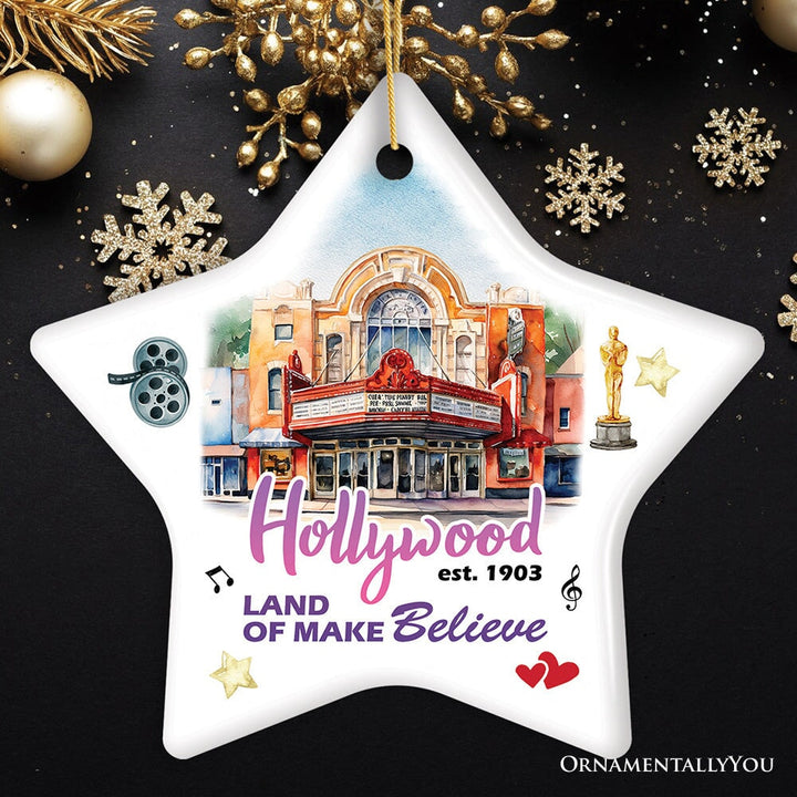 Hollywood the Land of Make Believe Artwork Ceramic Ornament, A Thespian’s Dream of Being Famous, California Gift Ceramic Ornament OrnamentallyYou 