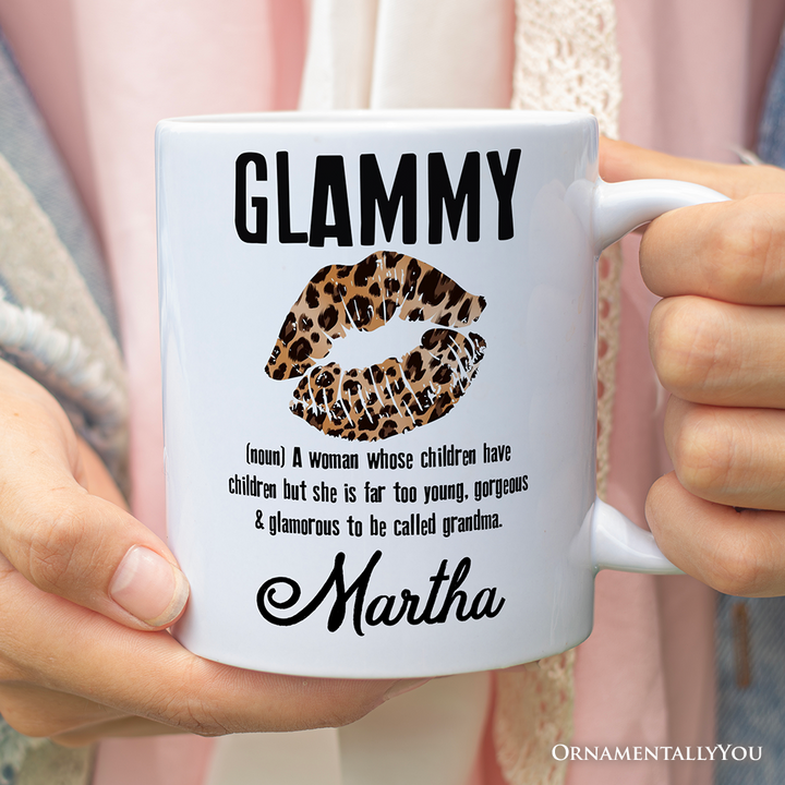 Leopard Lips Glammy Definition Personalized Mug, Coquette Grandma Gift With Custom Name