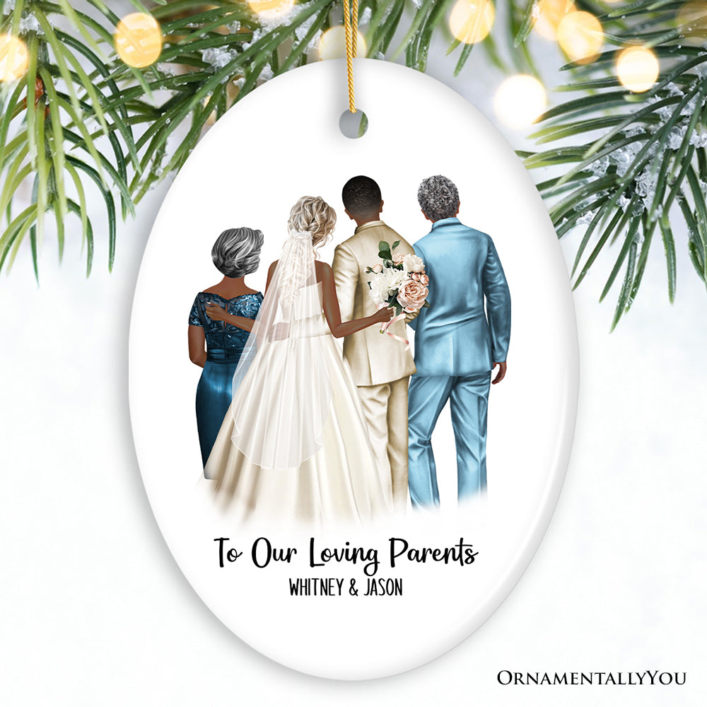 Bride and Groom with Parents Wedding Gift Ornament Personalized