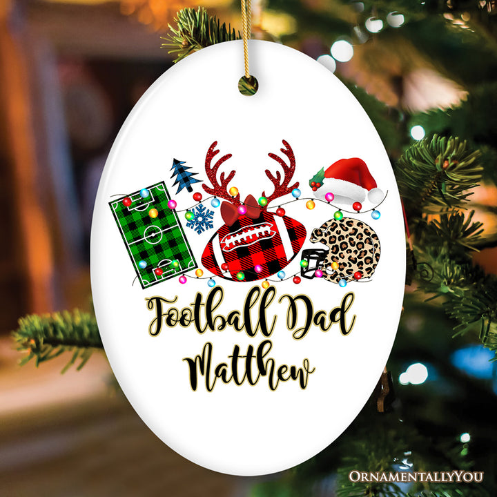 Personalized Football Buffalo Plaid Leopard Merry Christmas Ornament, Team and Coaches Gift