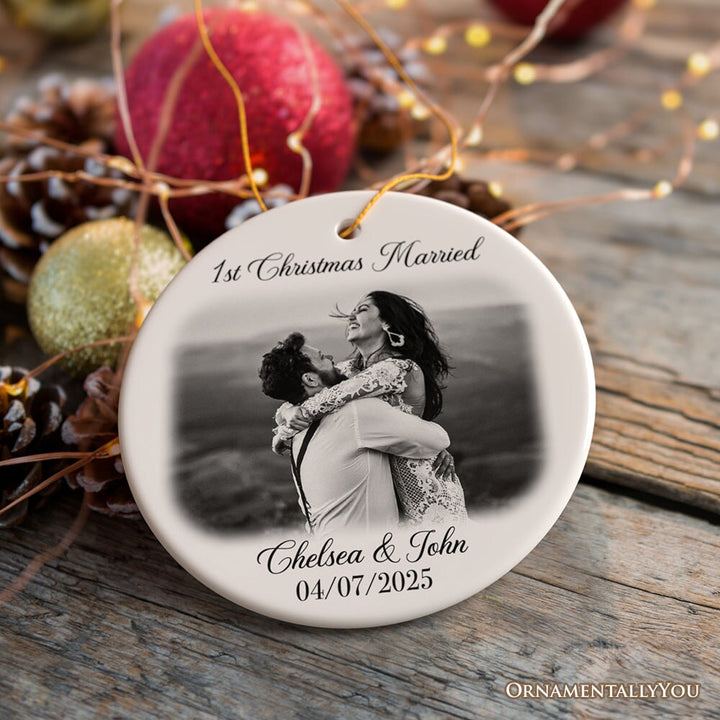 First Christmas Married Personalized Photo Ornaments, Mr And Mrs Wedding Gift Ceramic Ornament OrnamentallyYou 