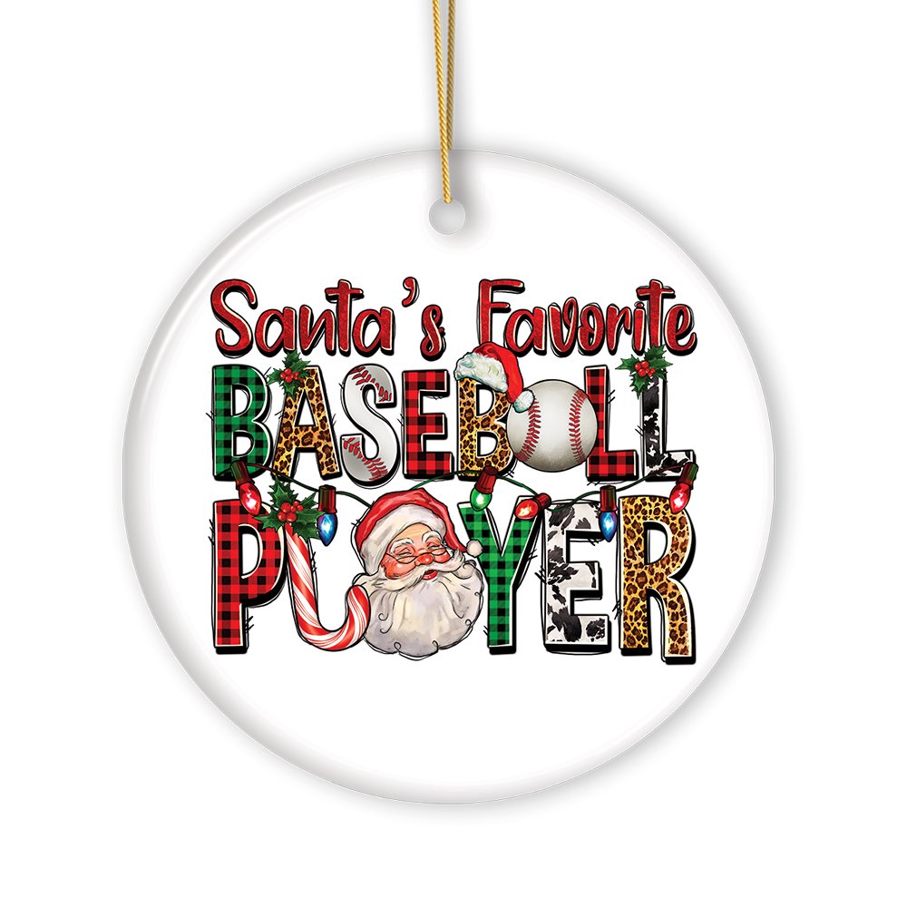 Santa's Favorite Baseball Player Plaid Christmas Theme Ornament Ceramic Ornament OrnamentallyYou 