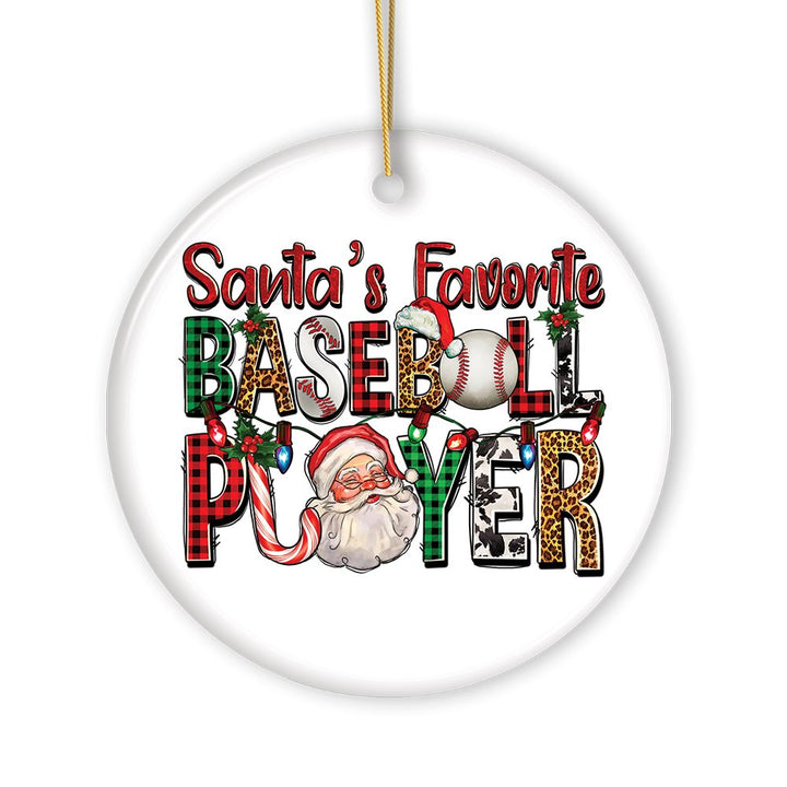 Santa's Favorite Baseball Player Plaid Christmas Theme Ornament Ceramic Ornament OrnamentallyYou 