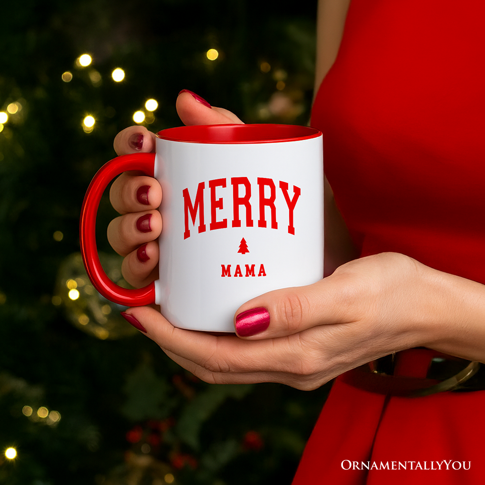 Merry Mama Retro Christmas Personalized Mug, Matching Family Holiday Gift with Custom Name