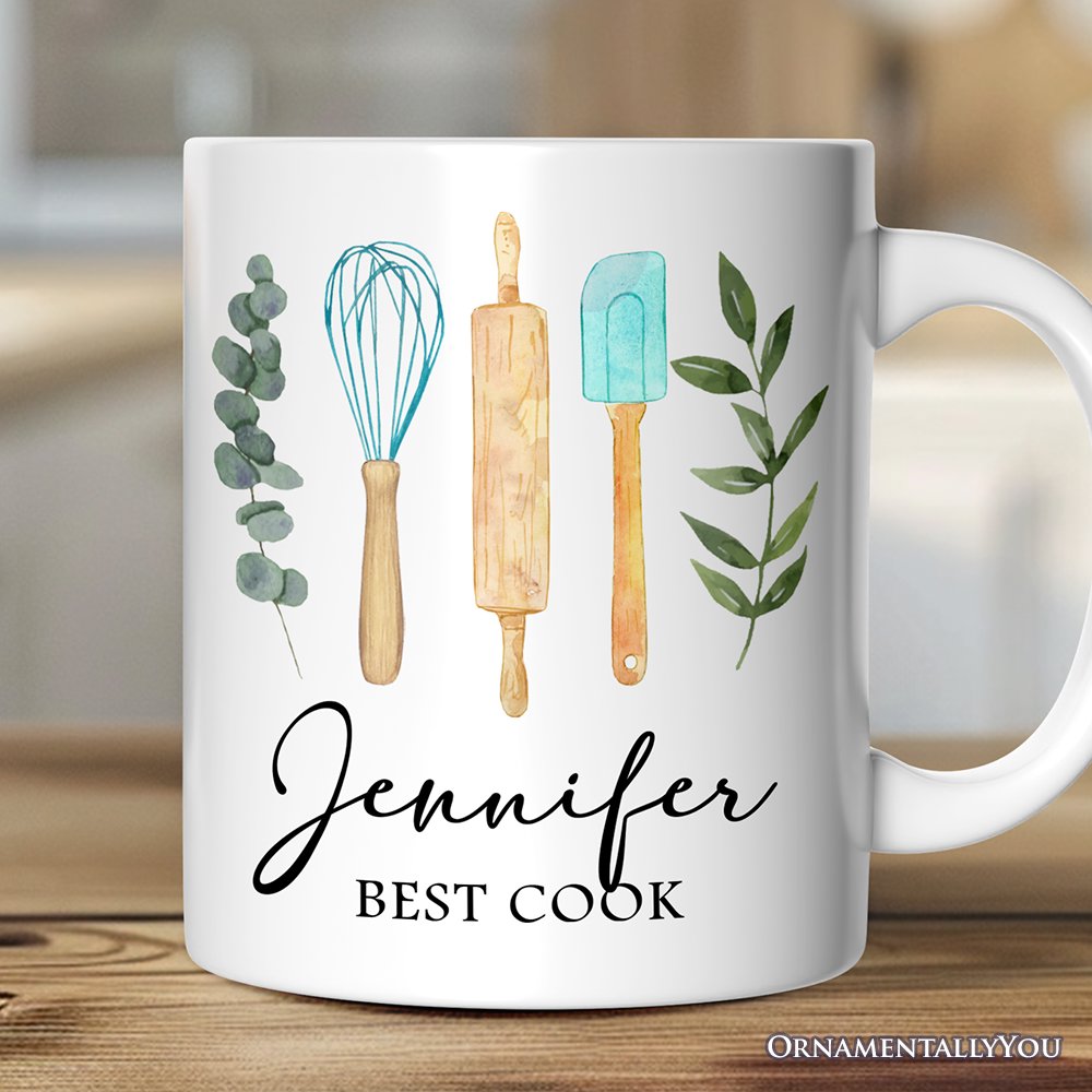 Best Cook Minimalist Personalized Mug, Chef Custom Gift with Name Personalized Ceramic Mug OrnamentallyYou 12oz Mug Customized 