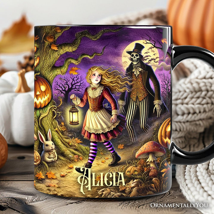 Spooky Parable Alice’s Adventure in Wonderland Personalized Mug, Halloween Ceramic Gift with Custom Name Personalized Ceramic Mug OrnamentallyYou Black Customized 