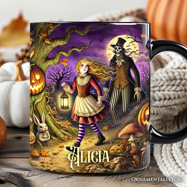 Spooky Parable Alice’s Adventure in Wonderland Personalized Mug, Halloween Ceramic Gift with Custom Name
