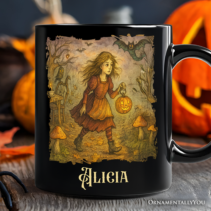 Vintage Alice’s Adventure in Wonderland Personalized Mug, Spooky Halloween Gift with Custom Name