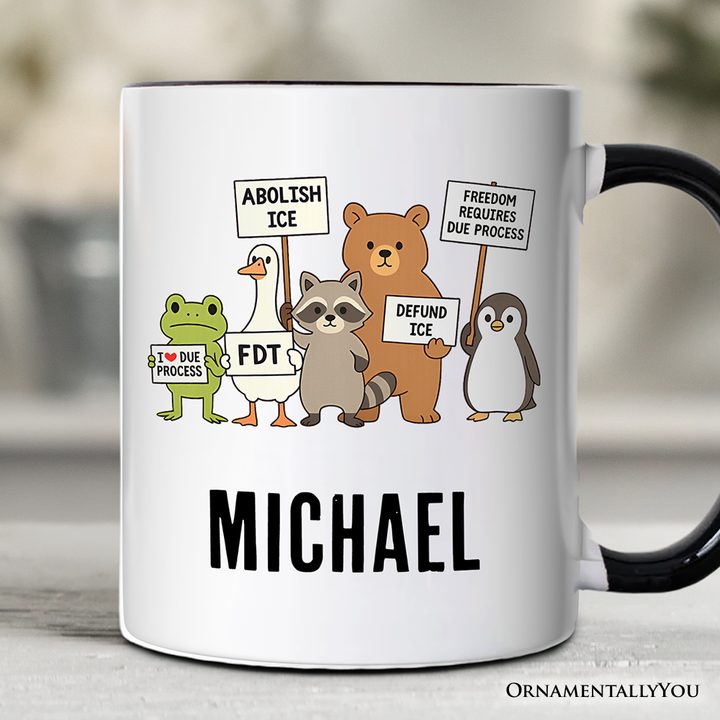 Abolish ICE Animals Protest Personalized Mug, Cute Activist Gift with Custom Name