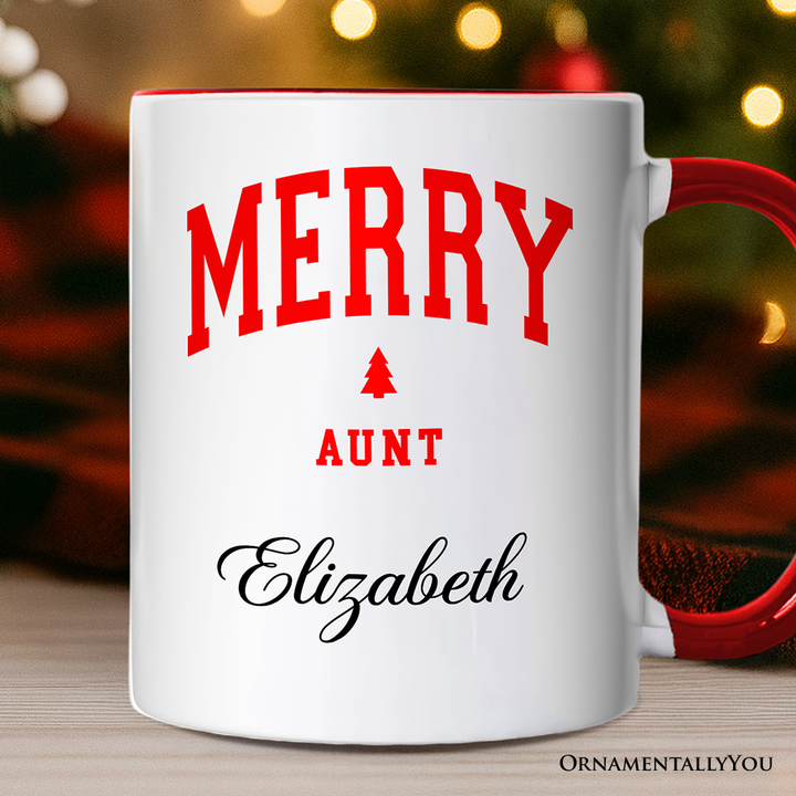 Merry Aunt Retro Christmas Personalized Mug, Matching Family Holiday Gift with Custom Name