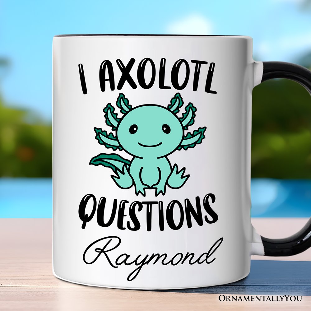 Cute Green Axolotl Personalized Mug, Salamander Animal Gift with Custom Name Personalized Ceramic Mug OrnamentallyYou White - Black Customized 
