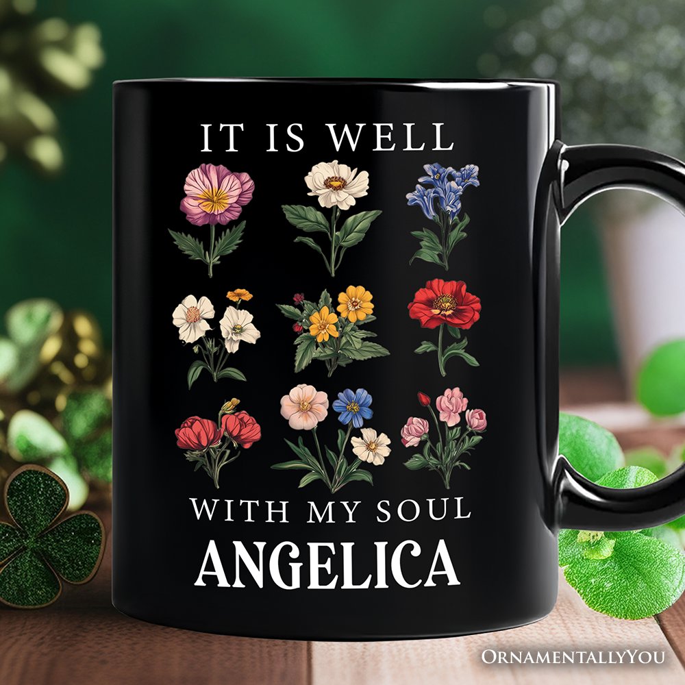 It Is Well With My Soul Christian Vintage Personalized Mug, Floral Bible Verse Gift with Custom Name Personalized Ceramic Mug OrnamentallyYou Black Customized 