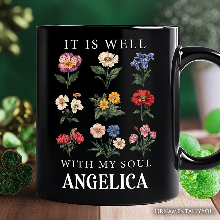 It Is Well With My Soul Christian Vintage Personalized Mug, Floral Bible Verse Gift with Custom Name Personalized Ceramic Mug OrnamentallyYou Black Customized 