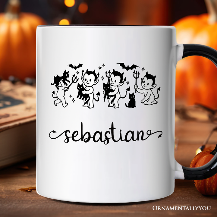Halloween Devils and Cats Personalized Mug, Spooky Season Gift with Custom Name