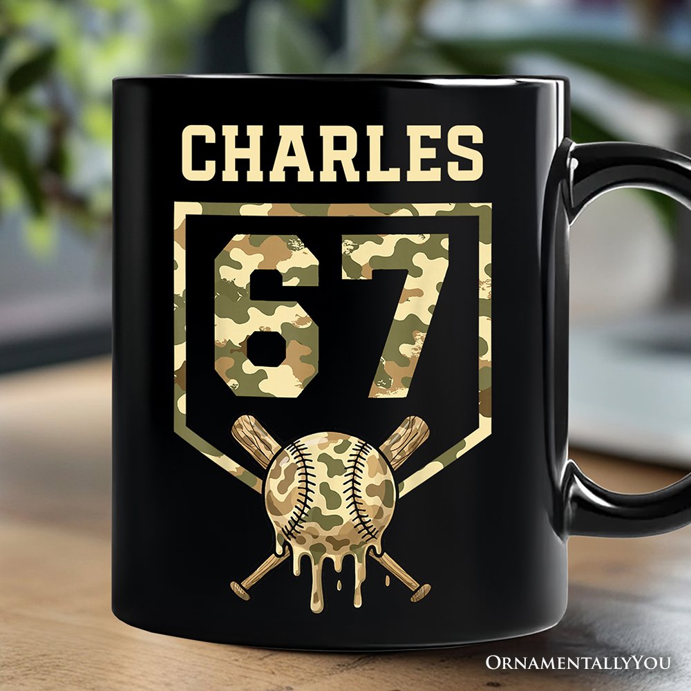 67 Camo Baseball Drip Personalized Mug, Six Seven Cool Game Day Sports Gift with Custom Name Personalized Ceramic Mug OrnamentallyYou White - Black Customized 