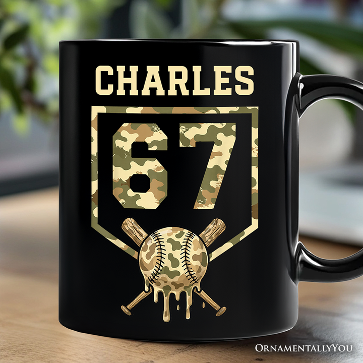 67 Camo Baseball Drip Personalized Mug, Six Seven Cool Game Day Sports Gift with Custom Name