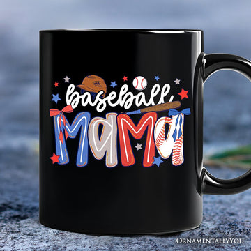 Baseball Mama Preppy Bow Mug, Girly Sports Mom Gift Personalized Ceramic Mug OrnamentallyYou Black Non-Custom 