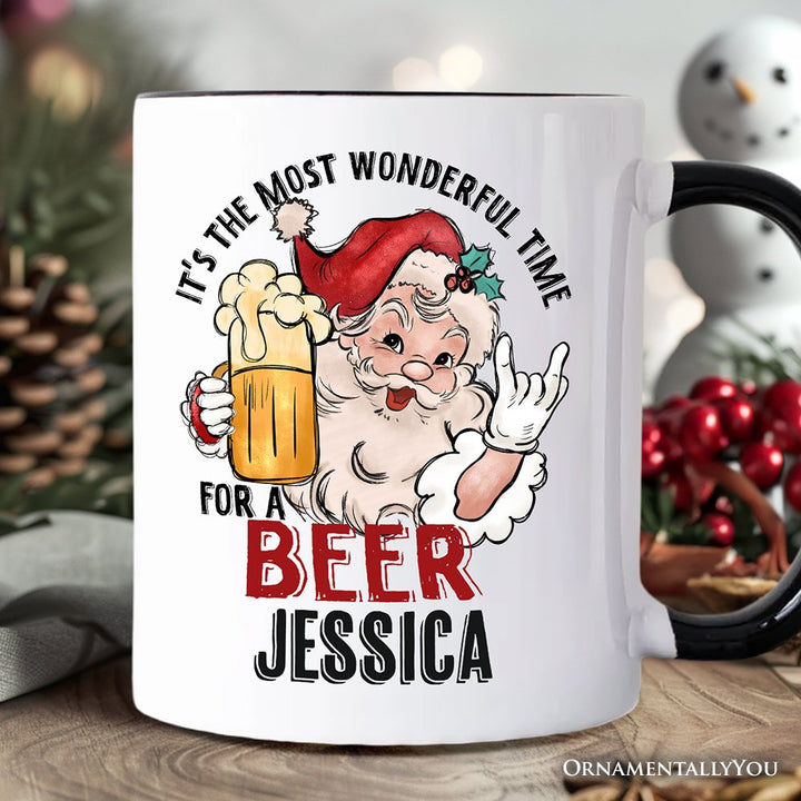 Santa Beer Christmas Personalized Mug, It’s The Most Wonderful Time Funny Holiday Gift with Custom Name Personalized Ceramic Mug OrnamentallyYou White - Black Customized 