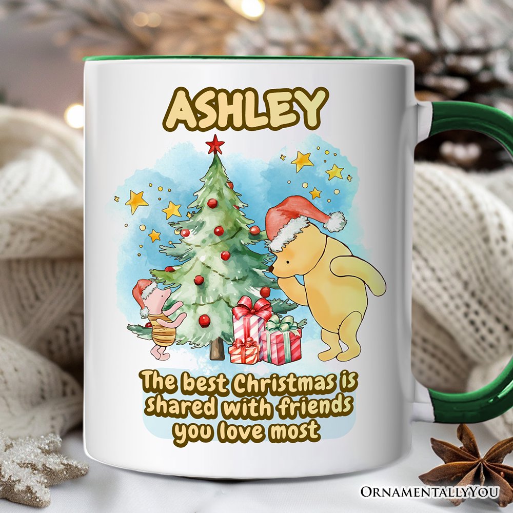 Best Christmas Winnie-the-Pooh Personalized Mug, 1926 A.A. Milne Holiday Gift with Custom Name Personalized Ceramic Mug OrnamentallyYou White - Green Customized 