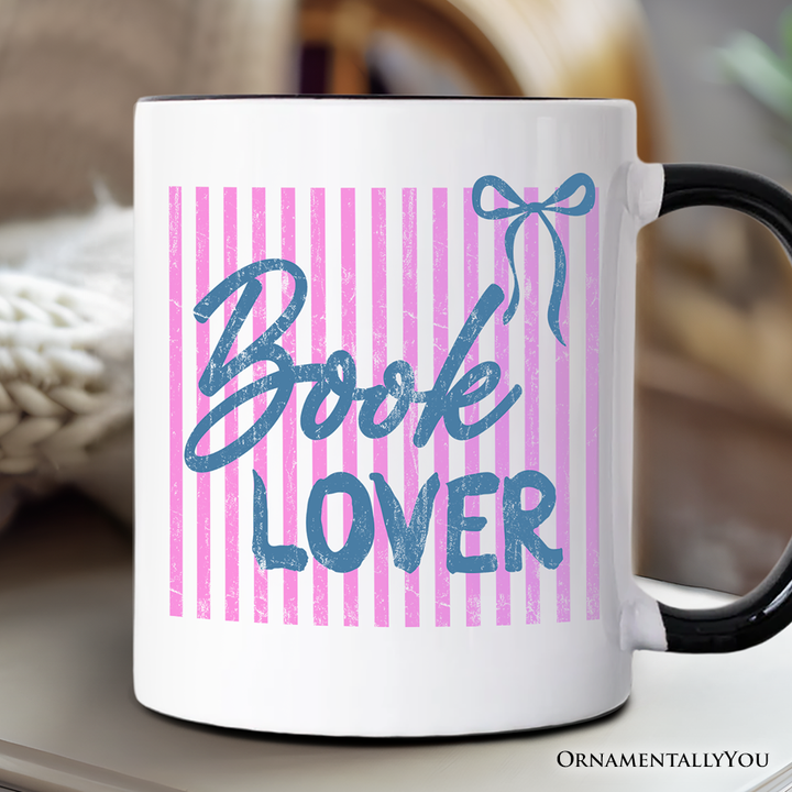 Book Lover Striped Reader Mug, Coquette Bookworm Gift