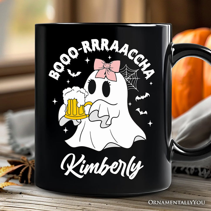 Boo-Rracha Halloween Ghost Personalized Mug, Funny Mexican Drunk Gift with Custom Name and Spooky Vibes Personalized Ceramic Mug OrnamentallyYou Black Customized 