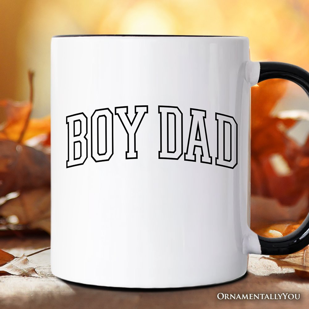 Boy Dad Varsity Mug, Father's Day Gift Personalized Ceramic Mug OrnamentallyYou Black Handle Non-Custom 