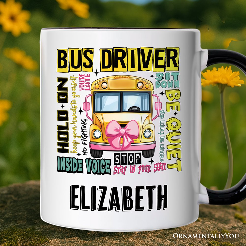 School Bus Driver Personalized Mug, Funny Back to School Occupation Gift with Custom Name Personalized Ceramic Mug OrnamentallyYou White - Black Customized 