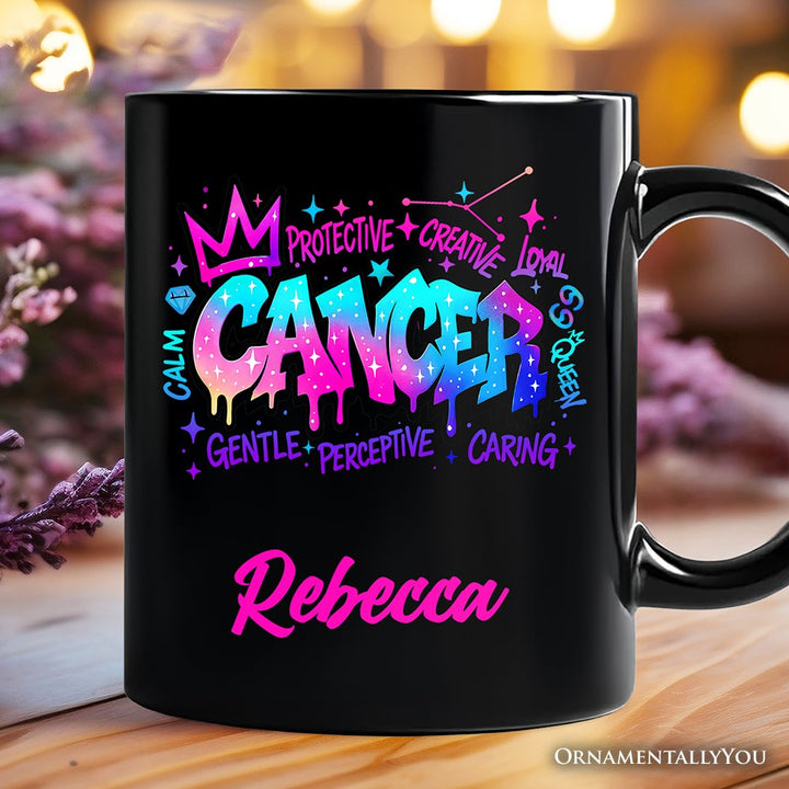 Cancer Graffiti Zodiac Personalized Mug, Street Style Astrology Horoscope Gift with Custom Name Personalized Ceramic Mug OrnamentallyYou Black Customized 