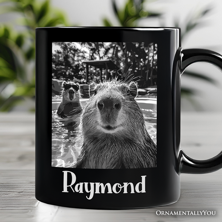 Capybara Selfie Funny Personalized Mug, Meme Animal Photo Style Gift with Custom Name