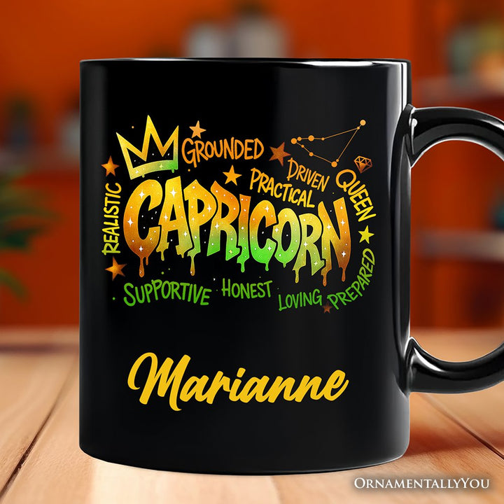 Capricorn Graffiti Zodiac Personalized Mug, Street Style Astrology Horoscope Gift with Custom Name Personalized Ceramic Mug OrnamentallyYou Black Customized 