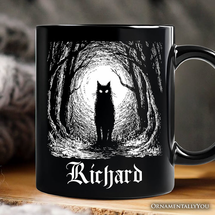 Haunted Forest Black Cat Personalized Mug, Spooky Halloween Night Gift with Custom Name Personalized Ceramic Mug OrnamentallyYou Black Customized 